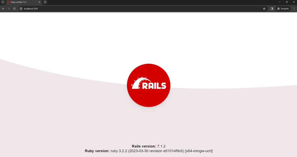 The Ruby on Rails application welcome screen
