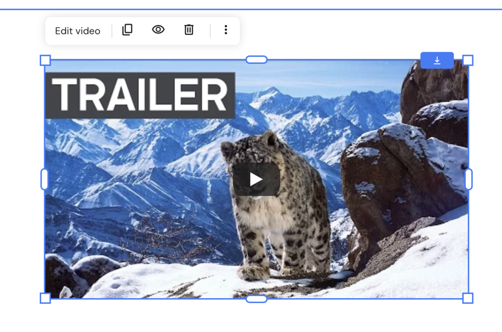 Video element with edit video menu available