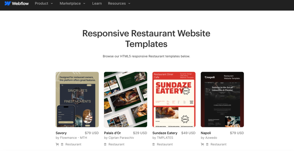 Webflow restaurant templates