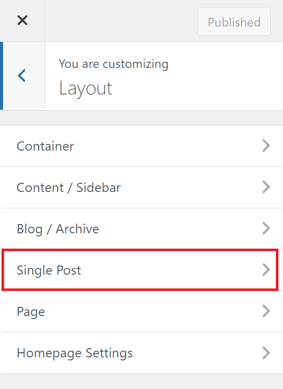 Accessing the Single Post layout in the WordPress customizer