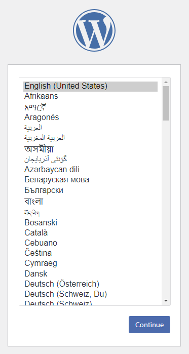 A list of languages supported by the WordPress installation script