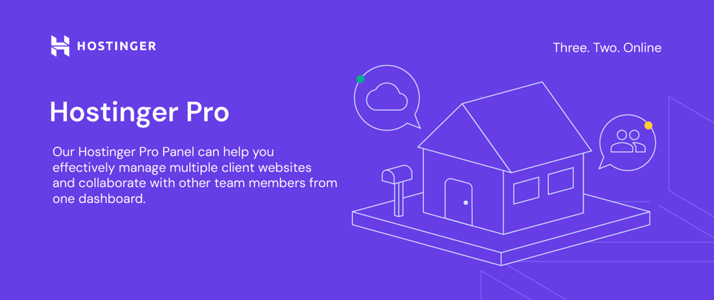 Hostinger's custom visual for Hostinger Pro that explains that it can help effectively manage multiple clien twebsites and collaborate with team members from one dashboard
