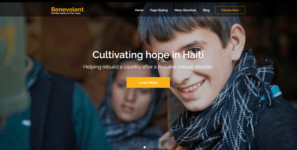 Benevolent WordPress theme homepage