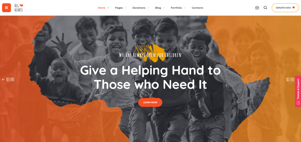 BigHearts WordPress theme homepage