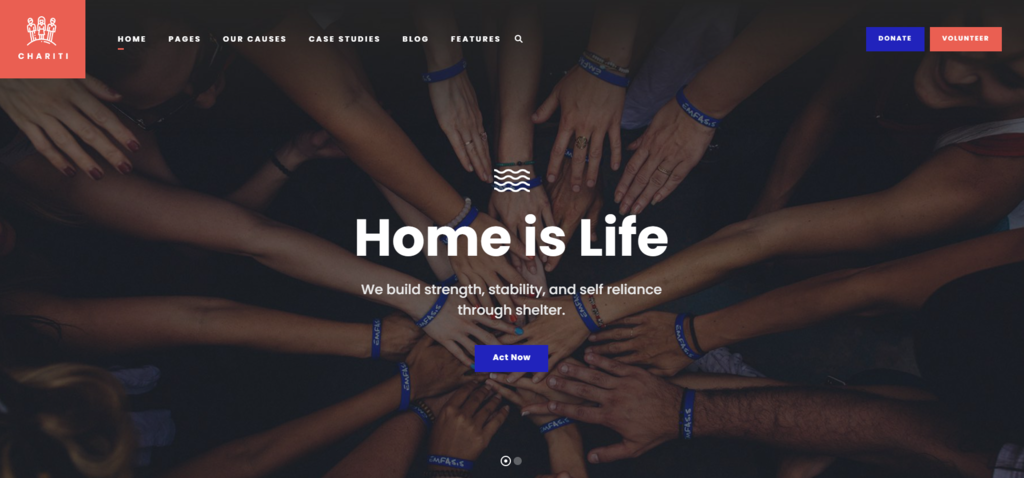 Chariti WordPress theme homepage