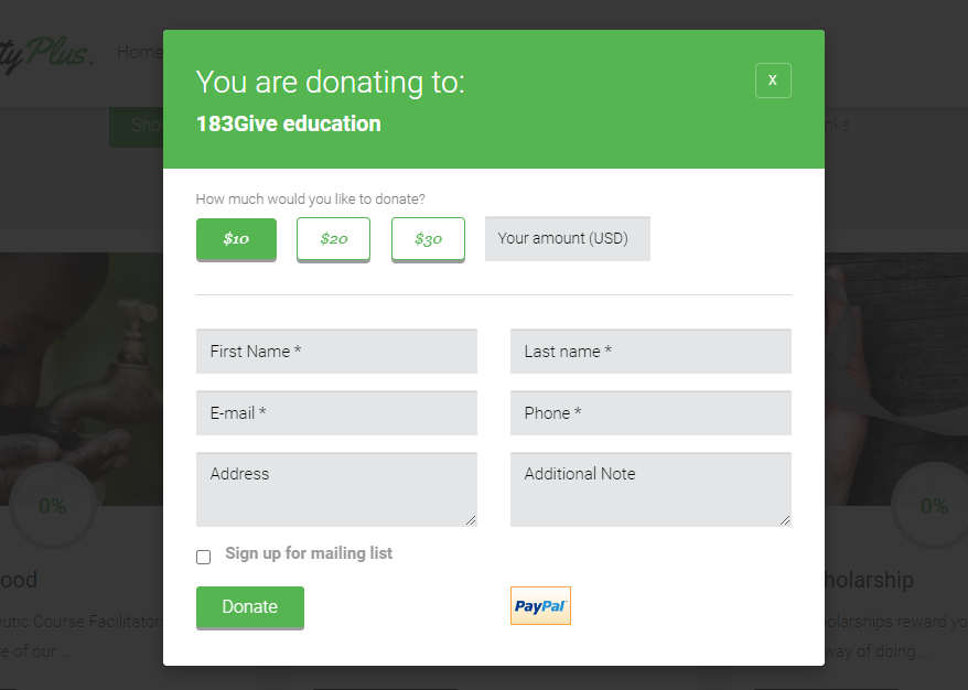 Charity Plus WordPress theme donation form
