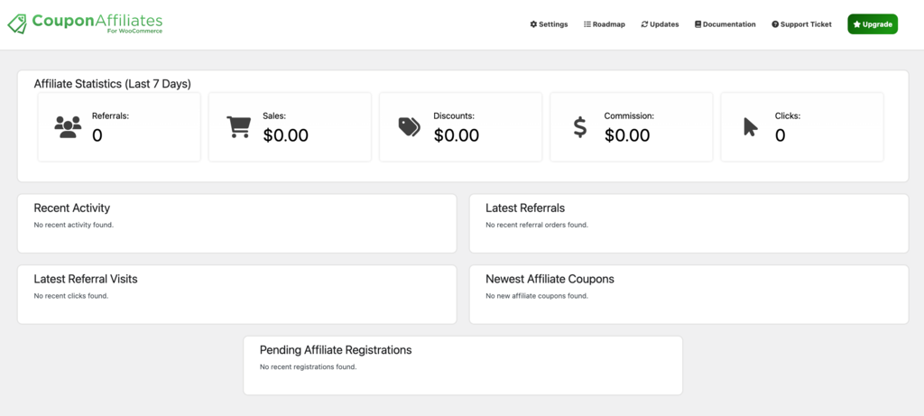 Affiliate dashboard