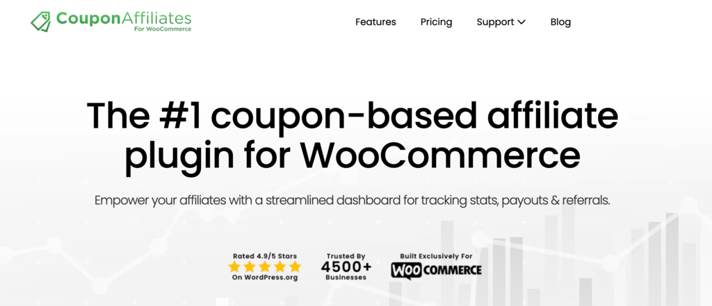Coupon Affiliates plugin landing page with rating and trust badges