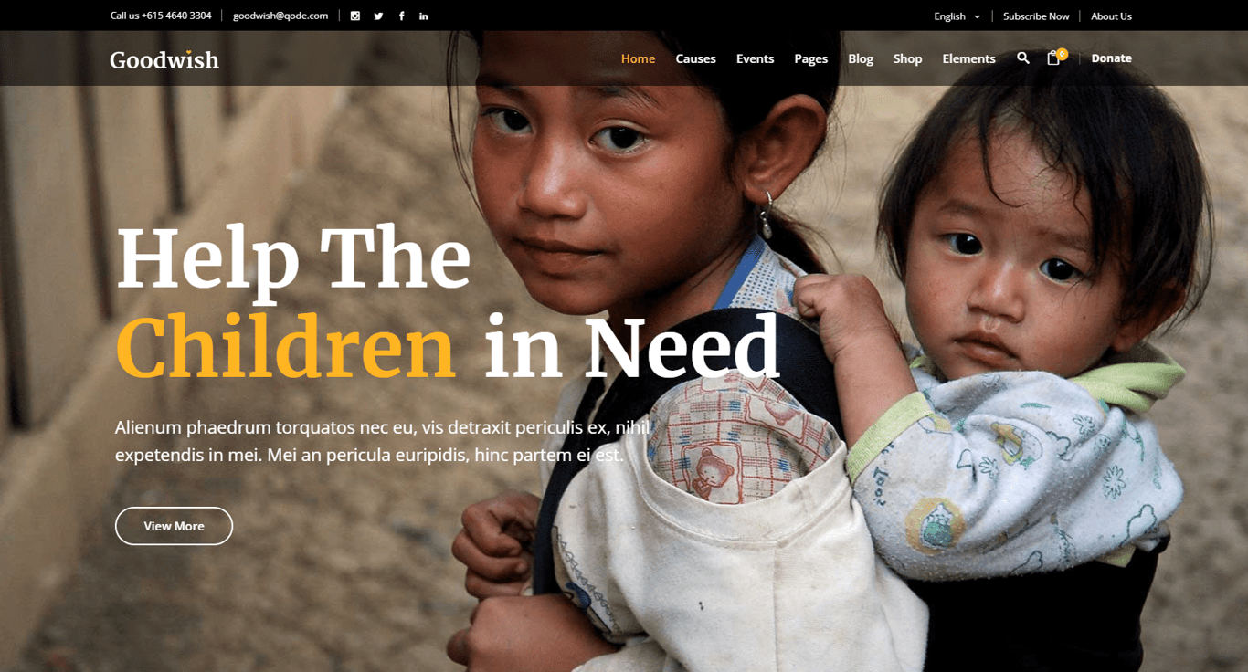 Goodwish WordPress theme homepage