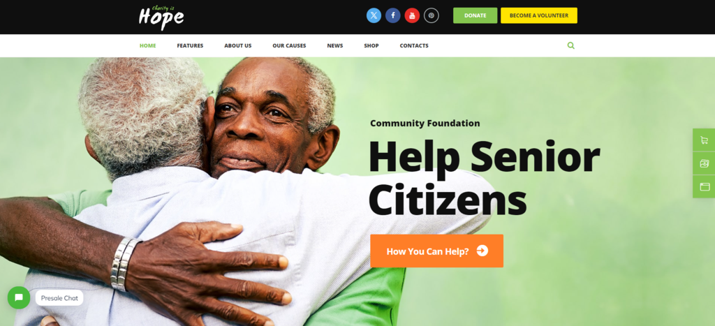 Hope WordPress theme homepage