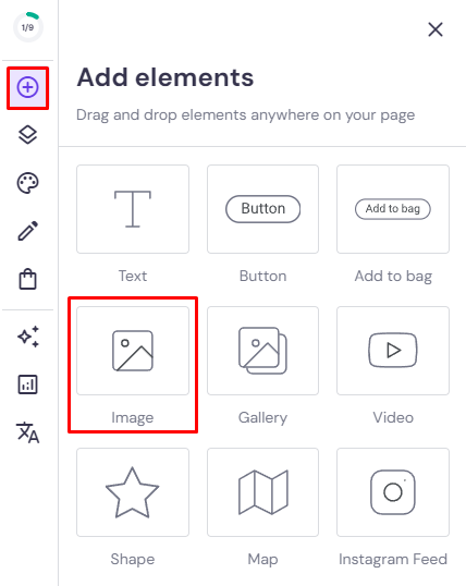 Hostinger Website Builder add elements highlighting image option
