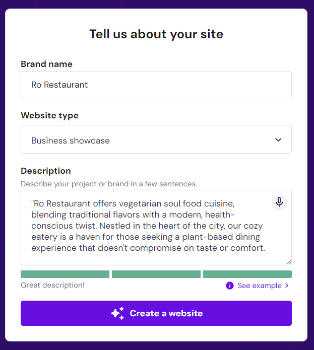 Generating a template with AI in Hostinger Website Builder