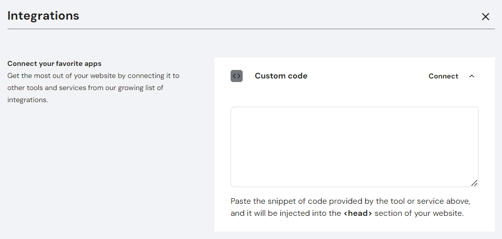 The Integrations section in Hostinger Website Builder's Website Settings menu