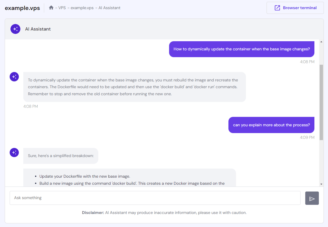 creer-un-conteneur-docker Utilisation de la fonction assistant IA sur le tableau de bord VPS