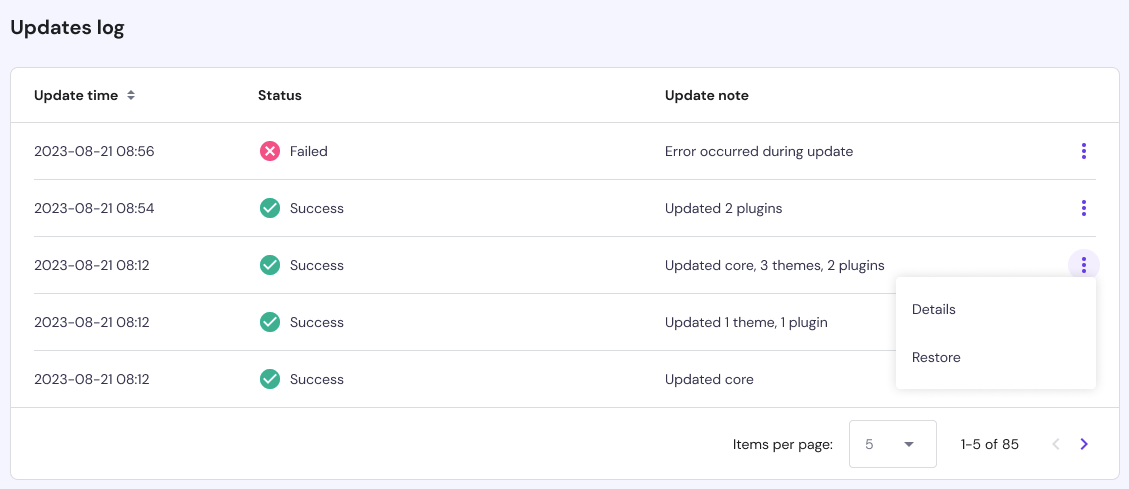 WordPress Enhanced Automatic Updates log