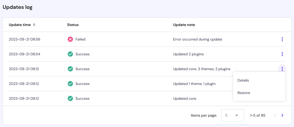 WordPress Enhanced Automatic Updates log