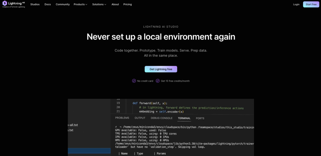 Lightning AI landing page