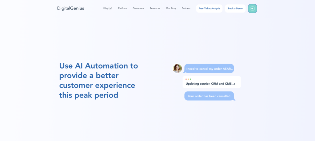 DigitalGenius landing page