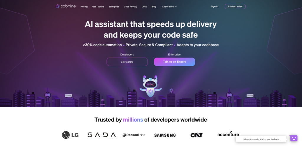 Tabnine landing page