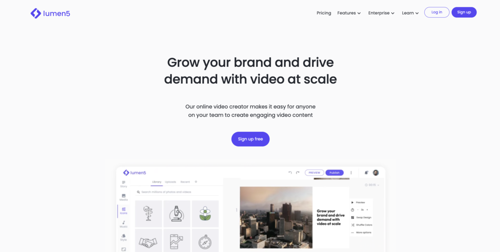 Lumen5 landing page