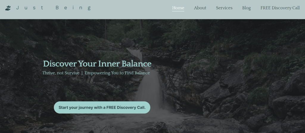 Just Being Coaching website homepage