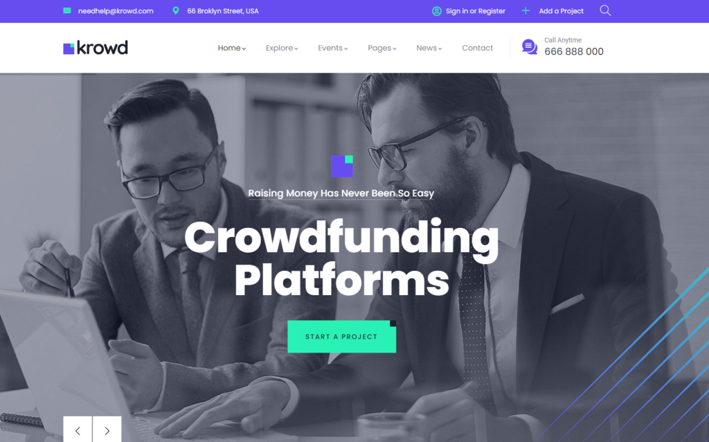 Krowd WordPress theme homepage