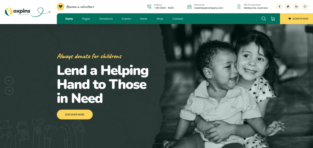 Oxpins WordPress theme homepage