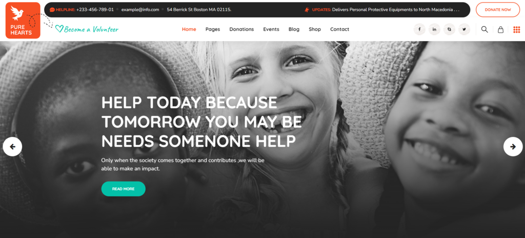 Pure Hearts WordPress theme homepage