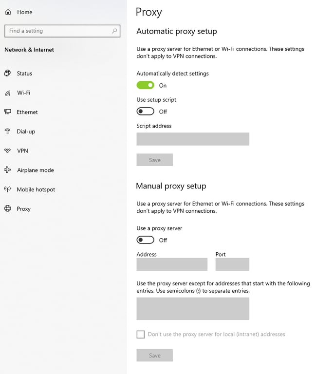 Accessing the Proxy menu on Windows 11