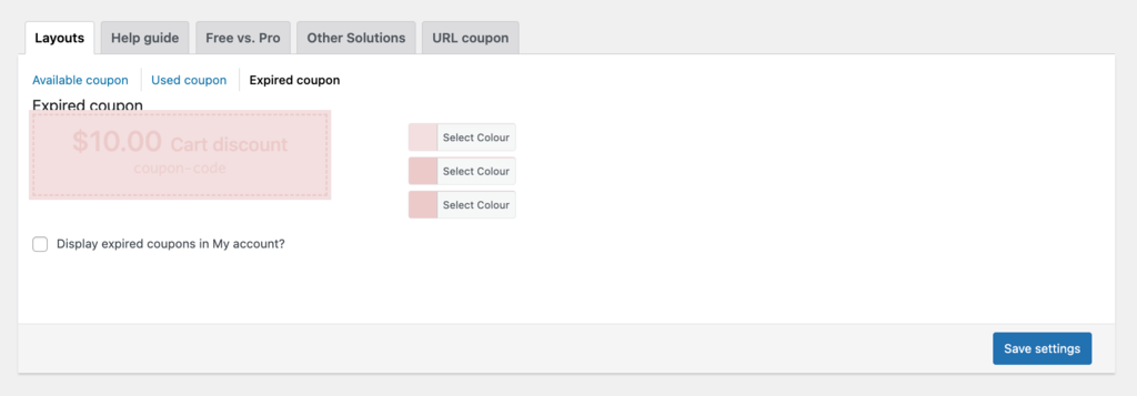 coupon layout customization tab