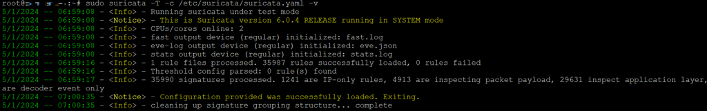 Suricata test event logs