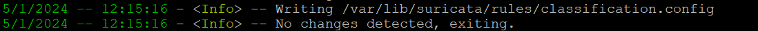 Terminal indicates that the current Suricata ruleset is up-to-date
