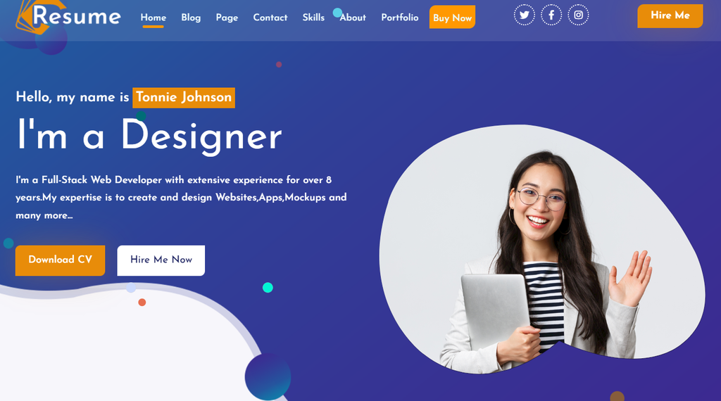 VCard CV Resume's demo preview
