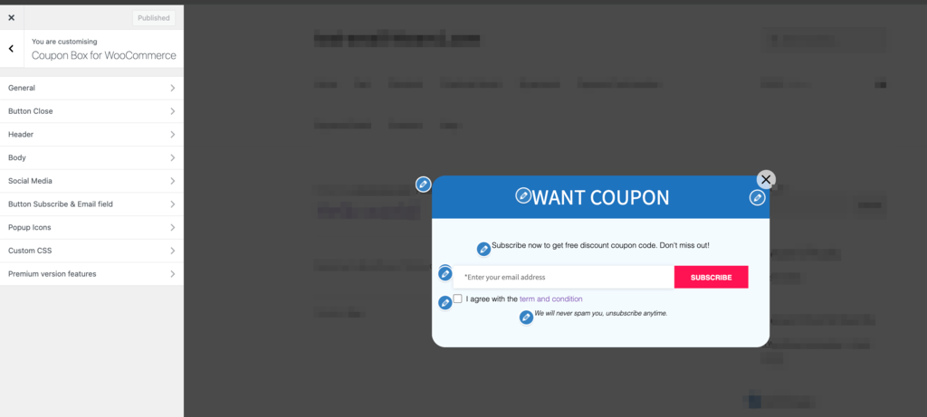 Coupon pop-up customizer