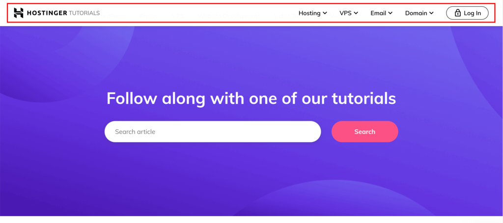 Hostinger Tutorials' global navigation