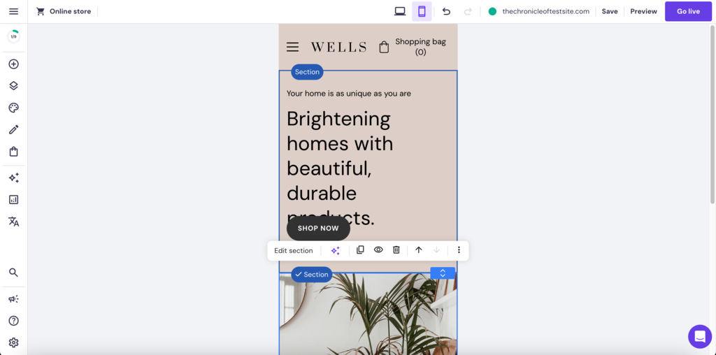 Hostinger Website Builder template being edited in the mobile view
