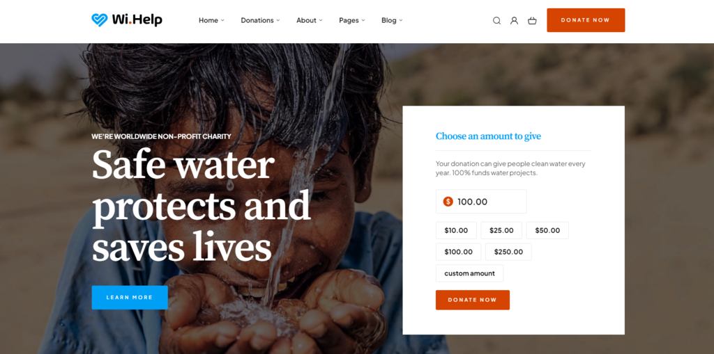 WiHelp WordPress theme homepage