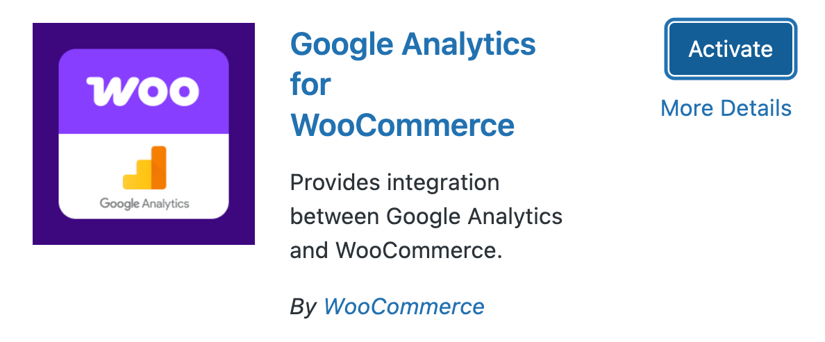 Google Analytics for WooCommerce plugin with Activate button