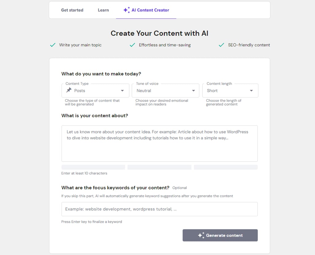 Hostinger AI Assistant popup form
