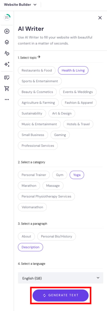 Hostinger Website Builder's AI Writer