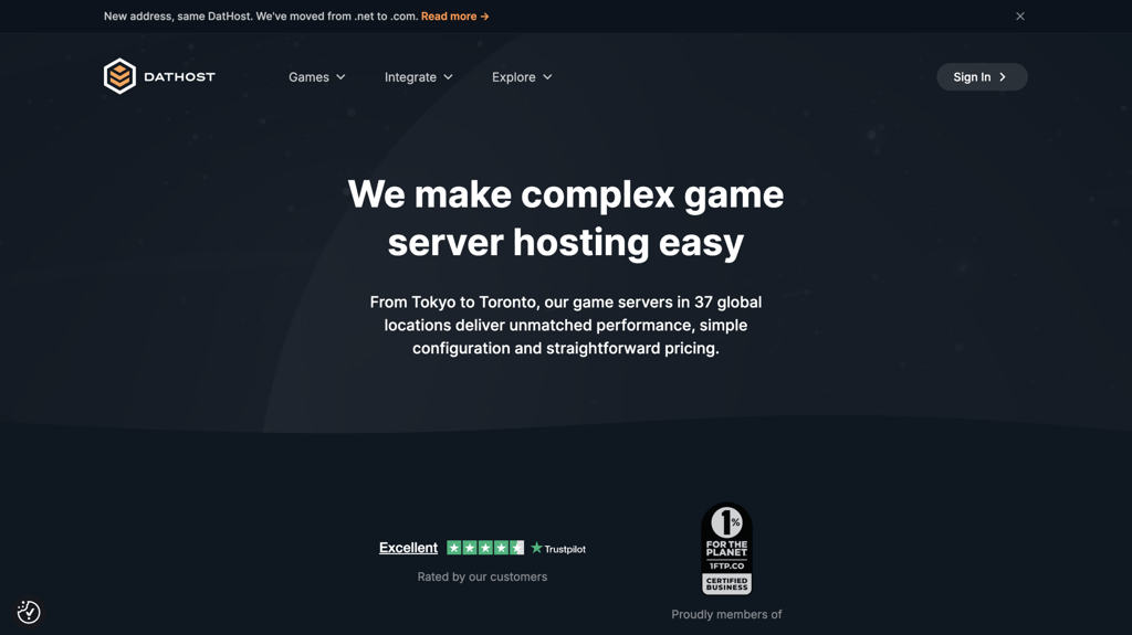 DatHost's landing page