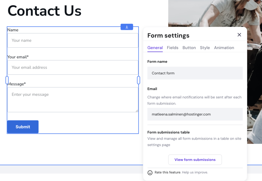 Contact form settings expanded