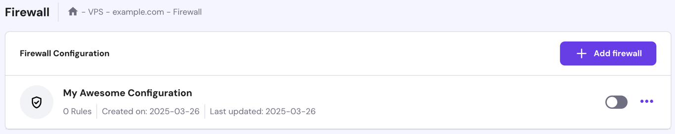 The firewall configuration page on hPanel