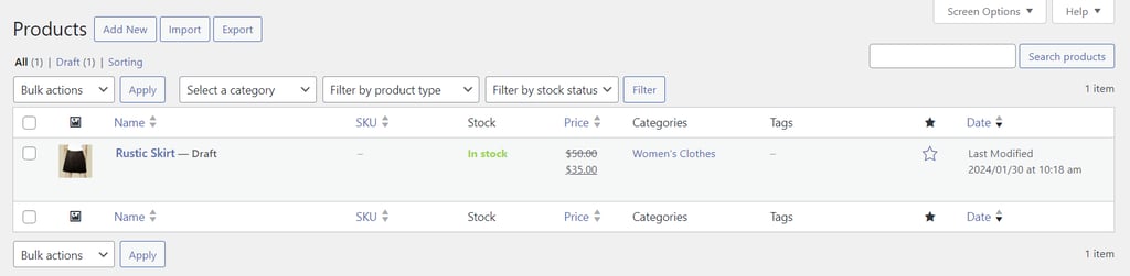 WooCommerce product list