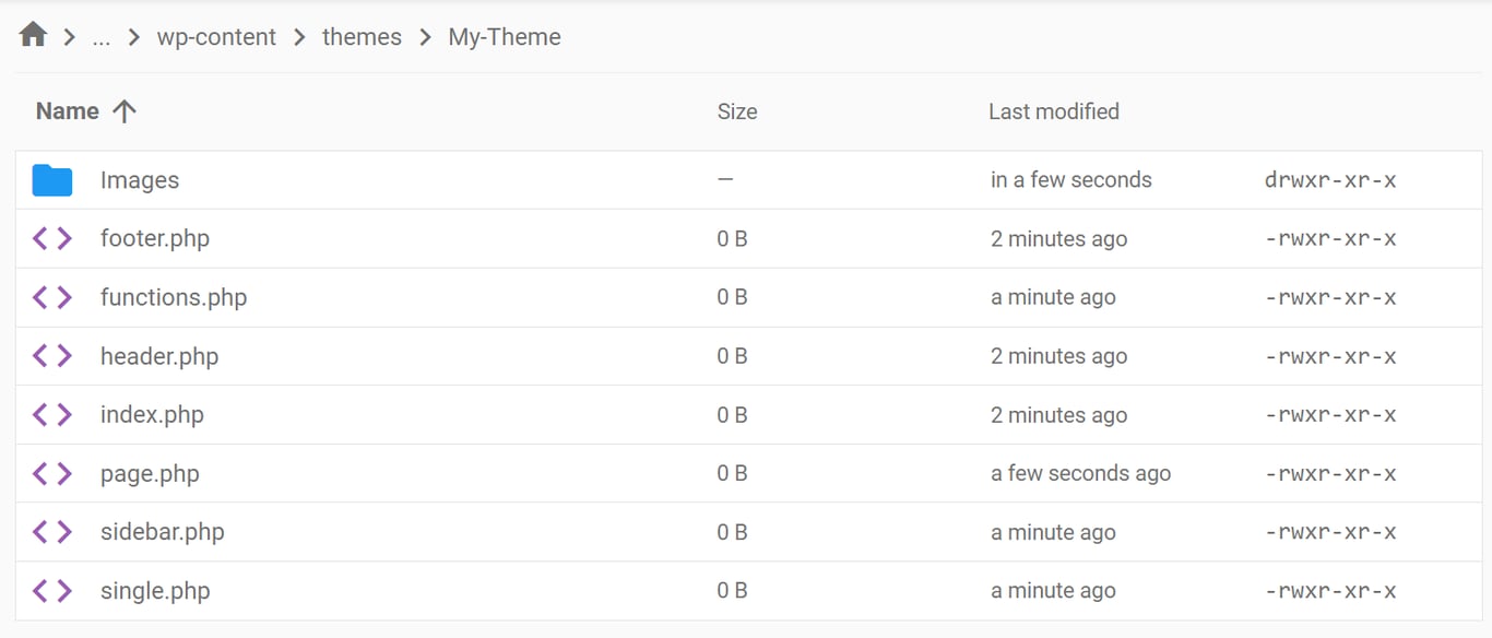 Content of a new theme folder
