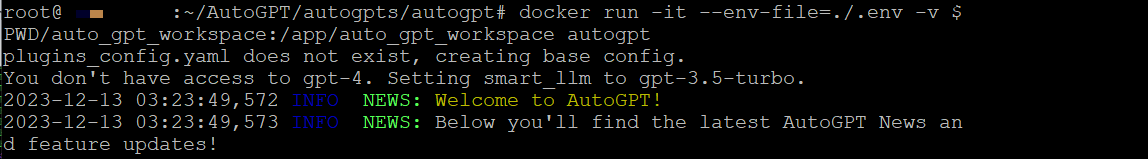 Docker runs AutoGPT