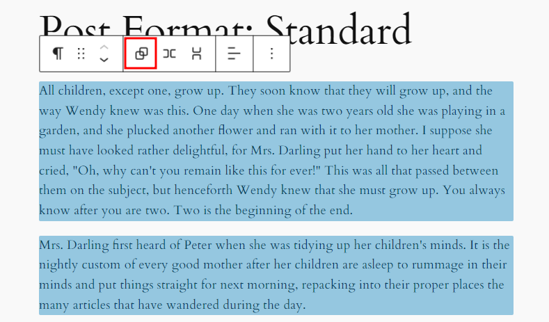 The Block Grouping feature in the block editor
