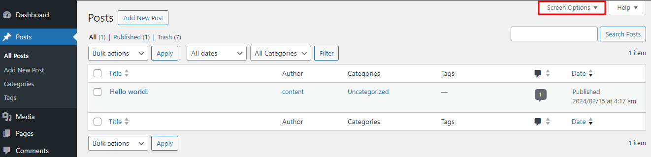 The Posts section in WordPress
