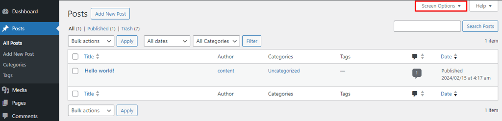 The Posts section in WordPress