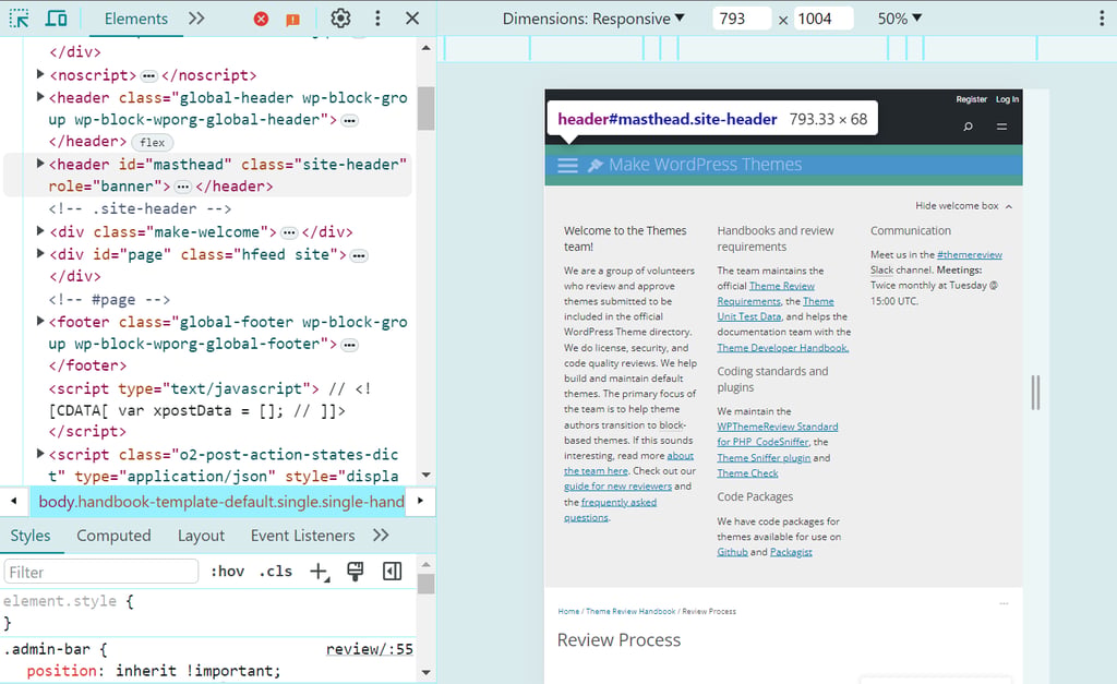 The device toolbar feature in Google Chrome